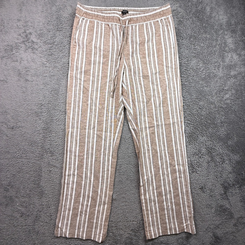 Ann Taylor NWOT Linen Blend Pants Womens M Striped Brown White Drawstring Waist